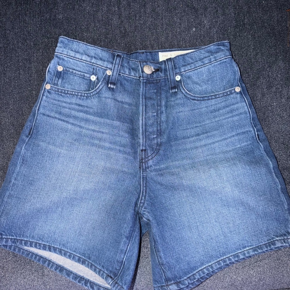 Rag & Bone Maya High Rise Denim Shorts Medium Blue Wash 6" Size 25